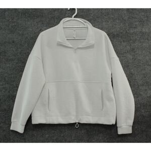 Ebb &‎ Flow Athleisure Sweat Top Women's Large White Quarter Zip Kangaroo Pocket